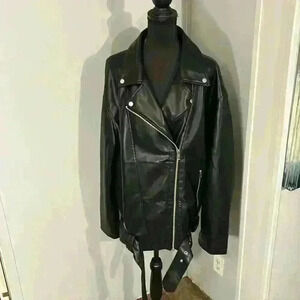 ASOS DESIGN Tall longline oversized faux leather biker jacket in black size 8